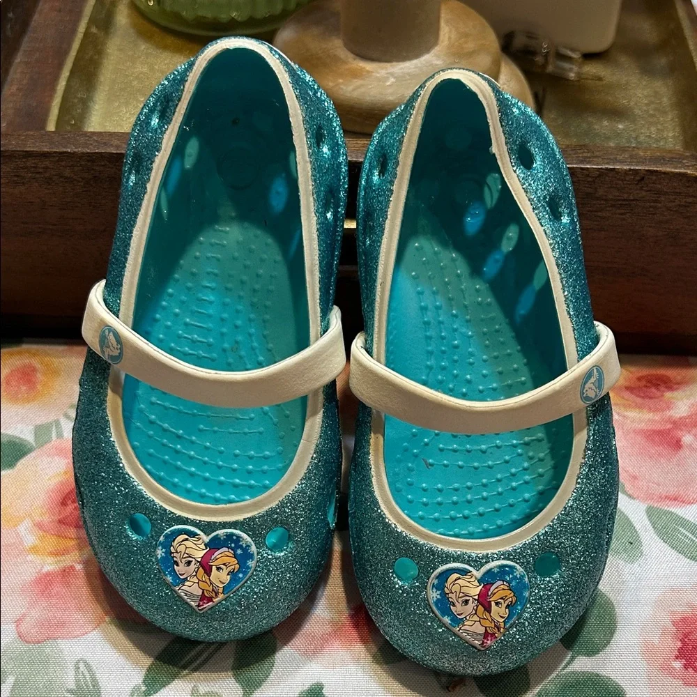 Crocs Keely Mary Jane Frozen Kids Glitter Blue Sparkle Anna Elsa Disney C6